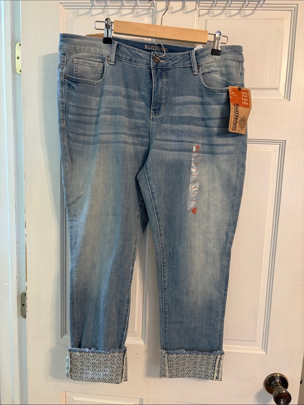 Ruff Hewn Light Wash Cropped Jeans with Patterned Cuffs